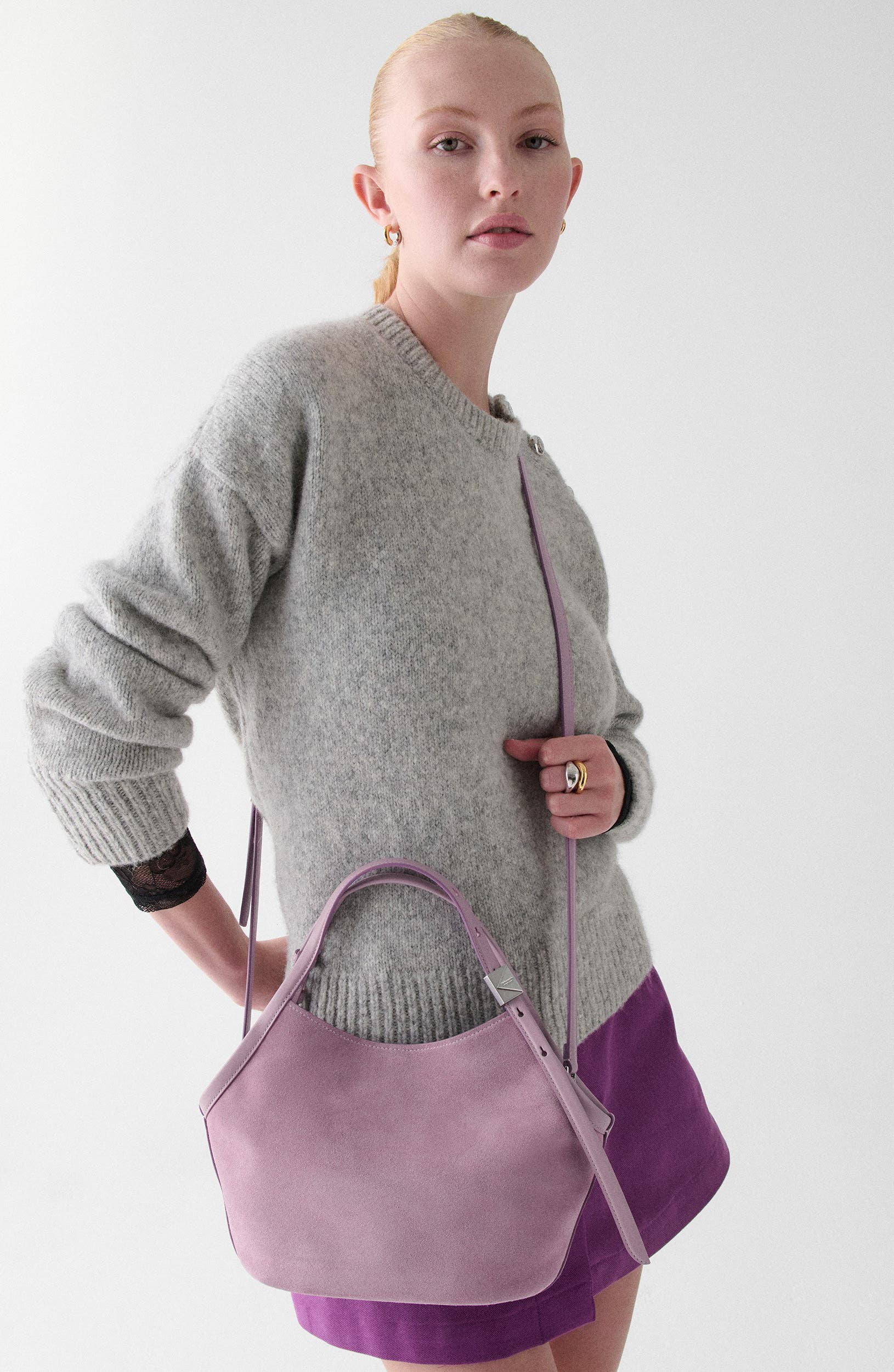 Kate Spade New York Small Deco Suede Tulip Tote, Alternate, color, Market Purple