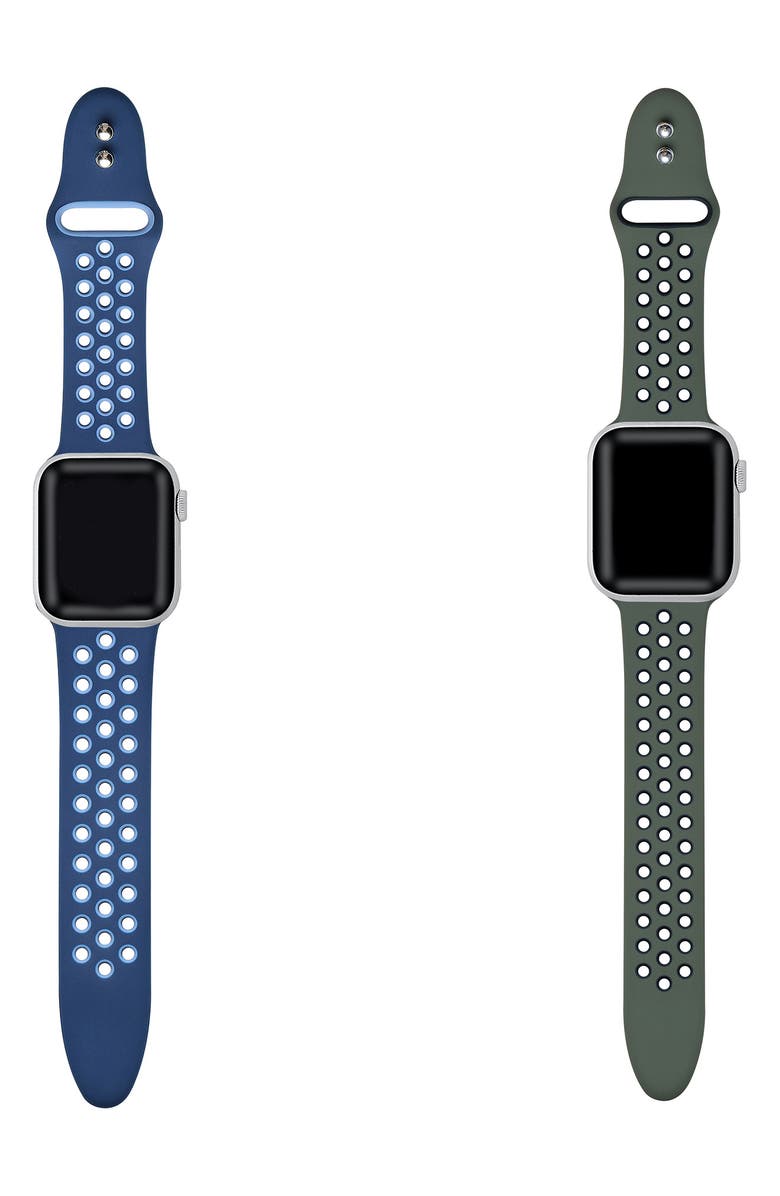 Posh Tech Assorted 2-Pack Silicone Apple Watch<sup>®</sup> Watchbands, Alternate, color, Assorted Blue/ Green