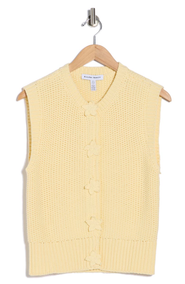 Ellen Tracy Floral Openwork Sweater Tank, Main, color, Butter Yellow