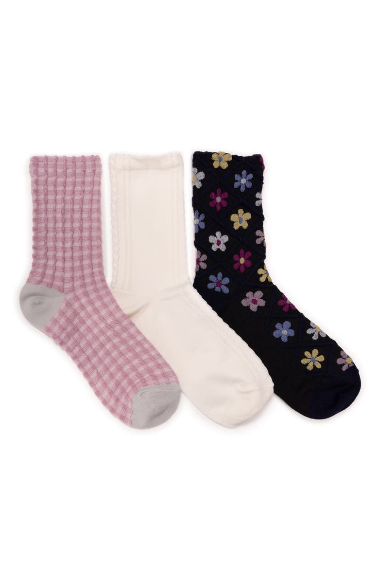 MUK LUKS Assorted 3-Pack Cotton Blend Crew Socks, Main, color, Pink