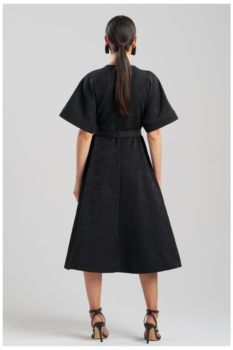 Geo Texture Jacquard Kimona Wrap Dress, Alternate, color, Black