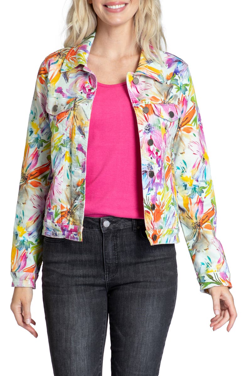 APNY Watercolor Floral Print Denim Jacket, Main, color, 