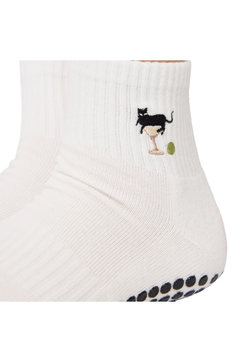 Cat Martini Crew Grip Socks, Alternate, color, White