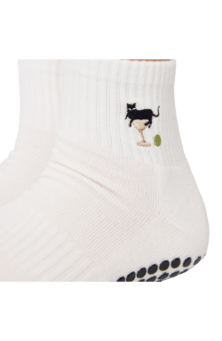Souls. Cat Martini Crew Grip Socks, Alternate, color, White
