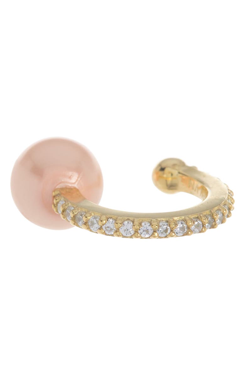PAIGE NOVICK 14K Yellow Gold Plated Sterling Silver Pave White Zirconia 6mm Peach Pearl Ear Cuffs, Alternate, color,