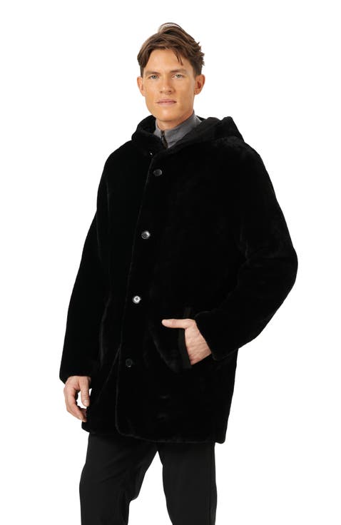 Mens Shearling Lamb Parka Reversible To Taffeta