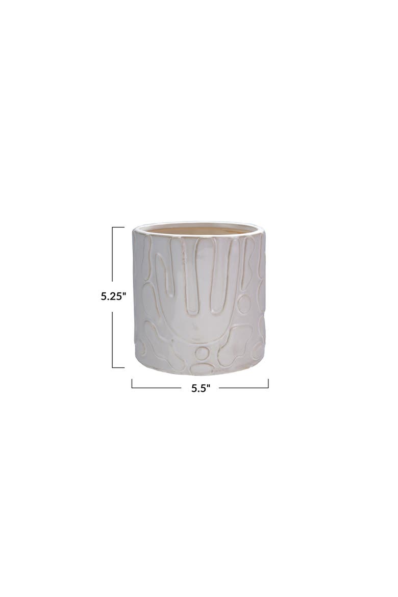 Stoneware Planter with Embossed Design, Cream, Alternate, color, Cream