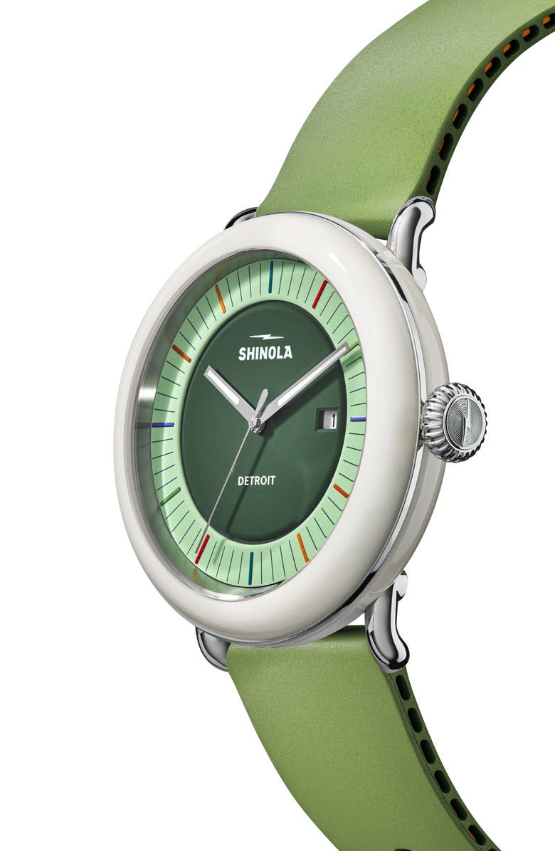 Shinola Detrola Rubber Strap Watch, 41mm, Alternate, color, Deep Olive