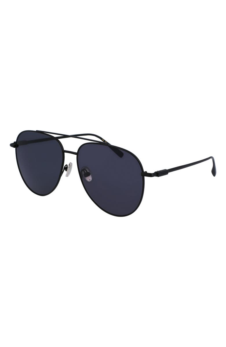 FERRAGAMO Gancini Evolution 61mm Aviator Sunglasses, Alternate, color, Matte Black
