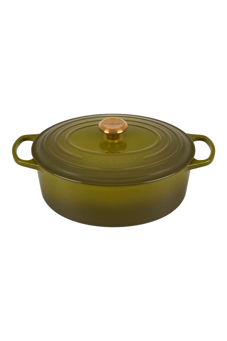 Signature 6.75-Quart Oval Enamel Cast Iron French/Dutch Oven with Lid, Main, color, OLIVE