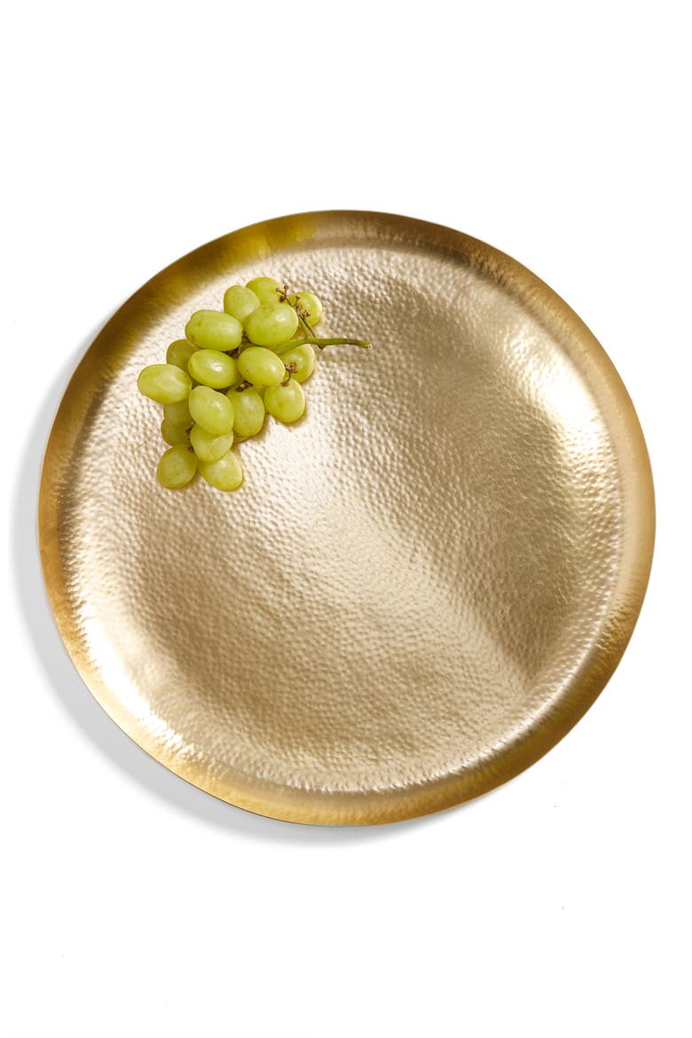 Large Hammered Metal Round Tray, Main, color, GOLD