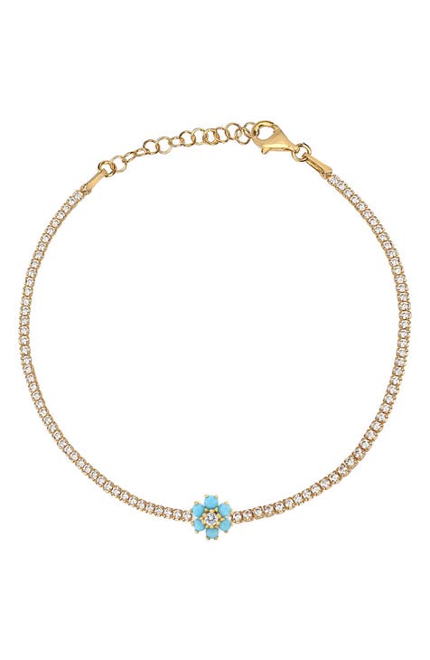 14K Gold Vermeil Flower Crystal Tennis Bracelet