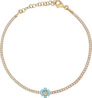 GABI RIELLE 14K Gold Vermeil Flower Crystal Tennis Bracelet