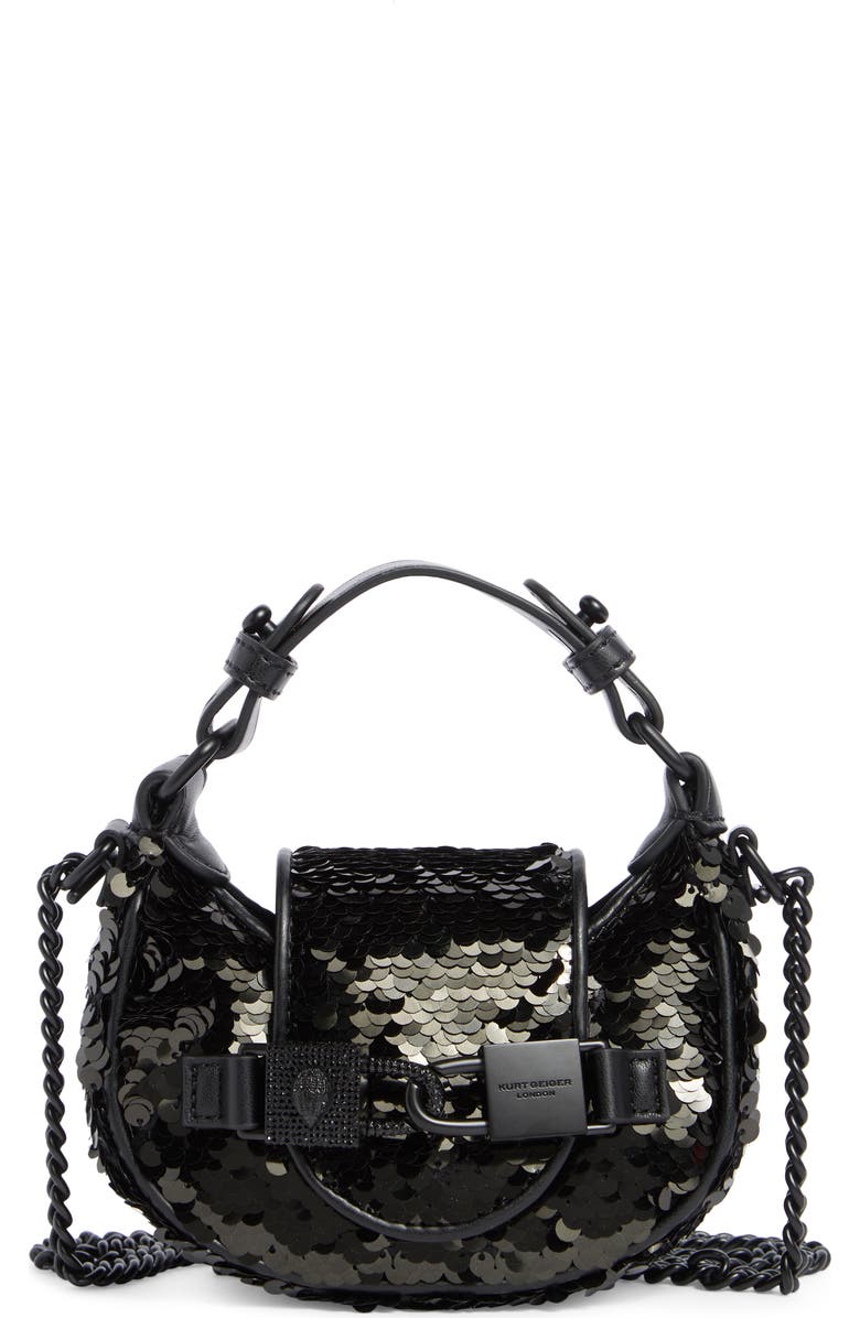 Kurt Geiger London Micro Kingsley Sequin Hobo Bag, Main, color, Black
