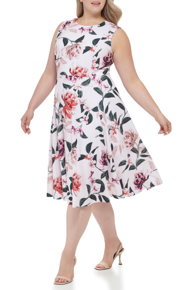 Calvin Klein Floral Midi Dress, Alternate, color, 