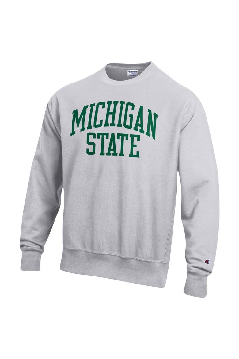 Men's Champion Heathered Gray Michigan State Spartans Arch Reverse Weave Pullover Sweatshirt, Alternate, color, Heather Gray