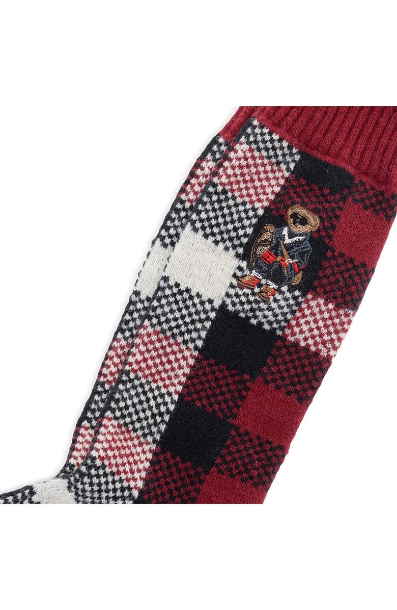 Polo Ralph Lauren Check Polo Bear Boot Socks, Alternate, color, Red