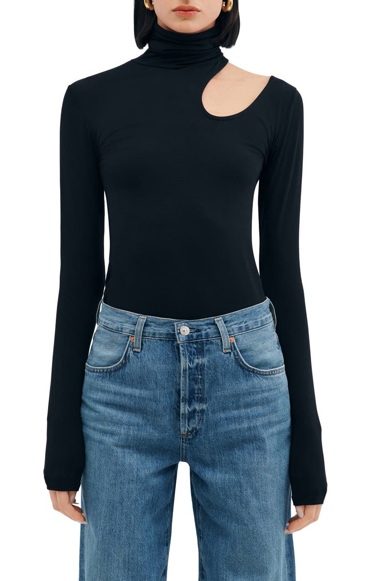 Marcella Allegra Asymmetric Turtleneck Top, Main, color, Black