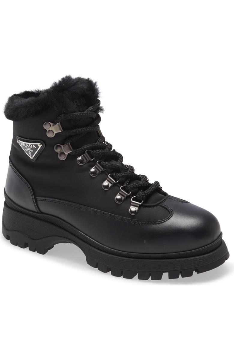 Prada Brixxen Genuine Shearling Hiker Boot, Main, color,