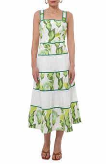 Adelyn Rae Floral Colorblock Tiered Cotton Midi Dress