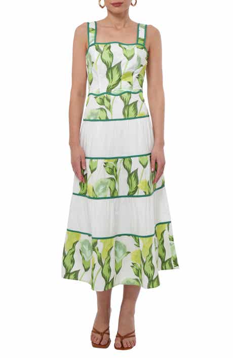 Adelyn Rae Floral Colorblock Tiered Cotton Midi Dress