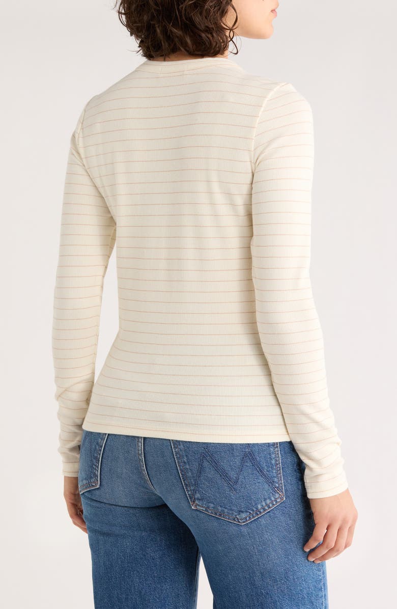 Marine Layer Lexi Stripe Sun-In Rib Long Sleeve T-Shirt, Alternate, color, Ivory/ Rose Gold