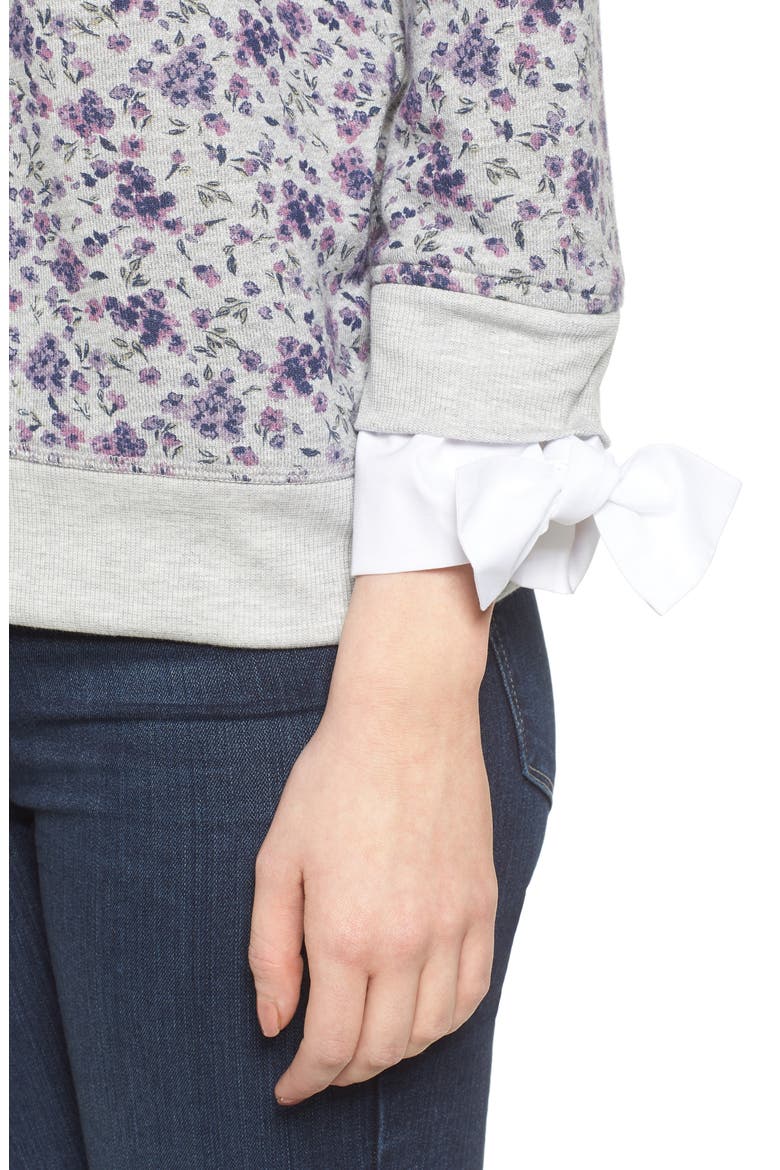 Gibson Poplin Cuff Sweatshirt, Alternate, color, GREY FLORAL W/ WHITE POPLIN