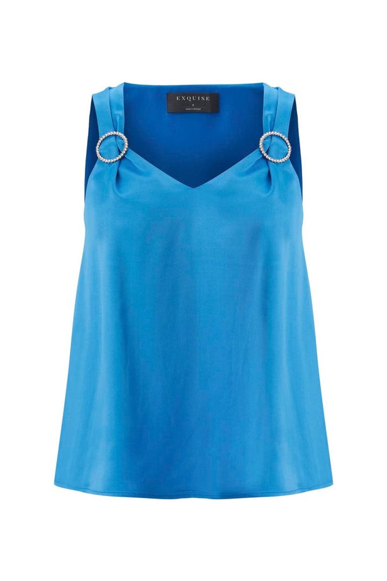 V Neck Crystal Buckle Sleeveless Blouse, Alternate, color, BLUE