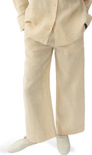 MANGO Straight Leg Linen Blend Pants