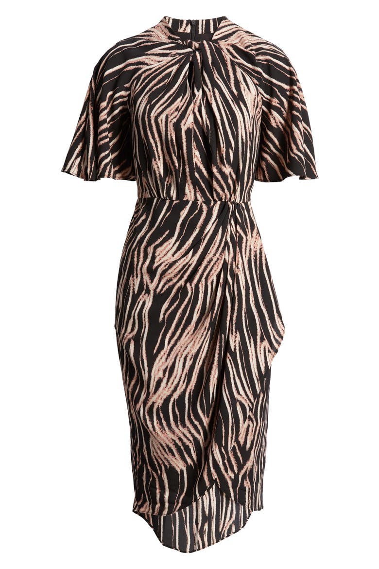Abstract Stripe Knot Neck Midi Dress, Alternate, color, BLACK/ CINNAMON SWIRL