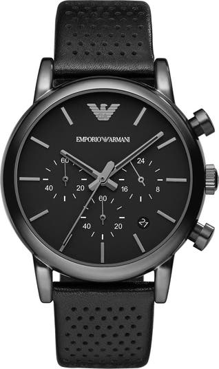 時計 Emporio Armani leather watch Emporio Armani Perforated Leather Strap Watch, 41mm | Nordstrom