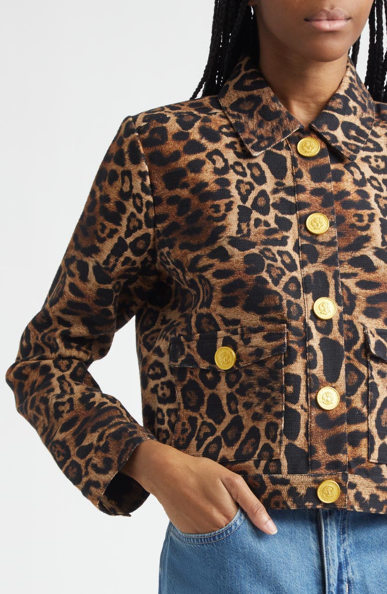 L'AGENCE Nyx Leopard Print Crop Jacket, Alternate, color, Brown Multi Patch Leopard