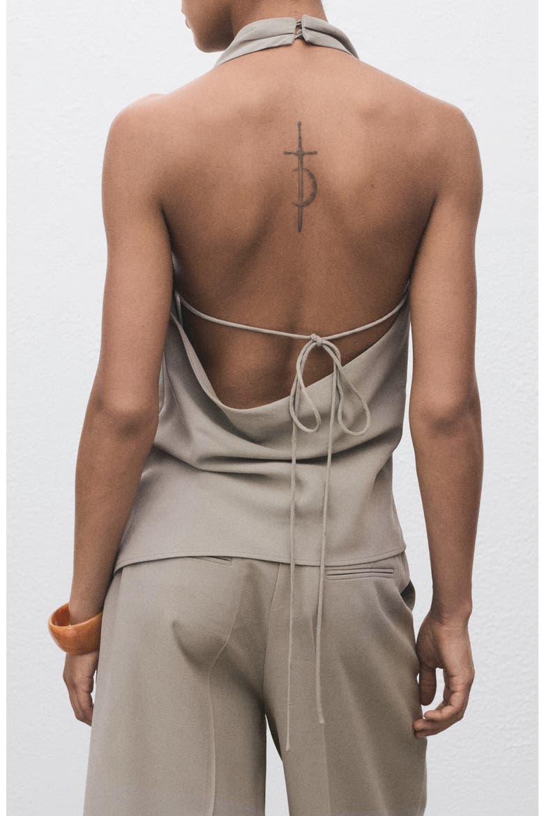 Asymmetric Open Back Halter Top, Alternate, color, GREY