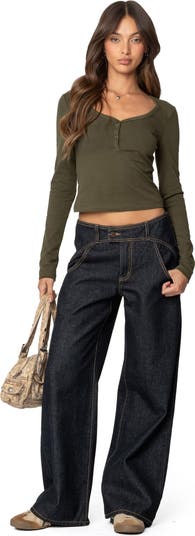 Leah V-Neck Crop Henley Top