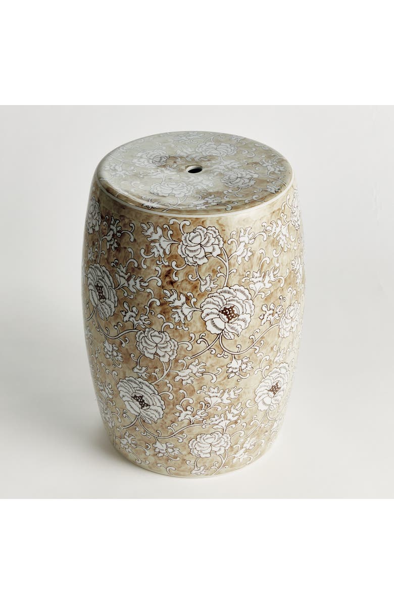 Napa Home & Garden Province Lotus Stool - Brown & White Ceramic - Handcrafted, Alternate, color, Beige