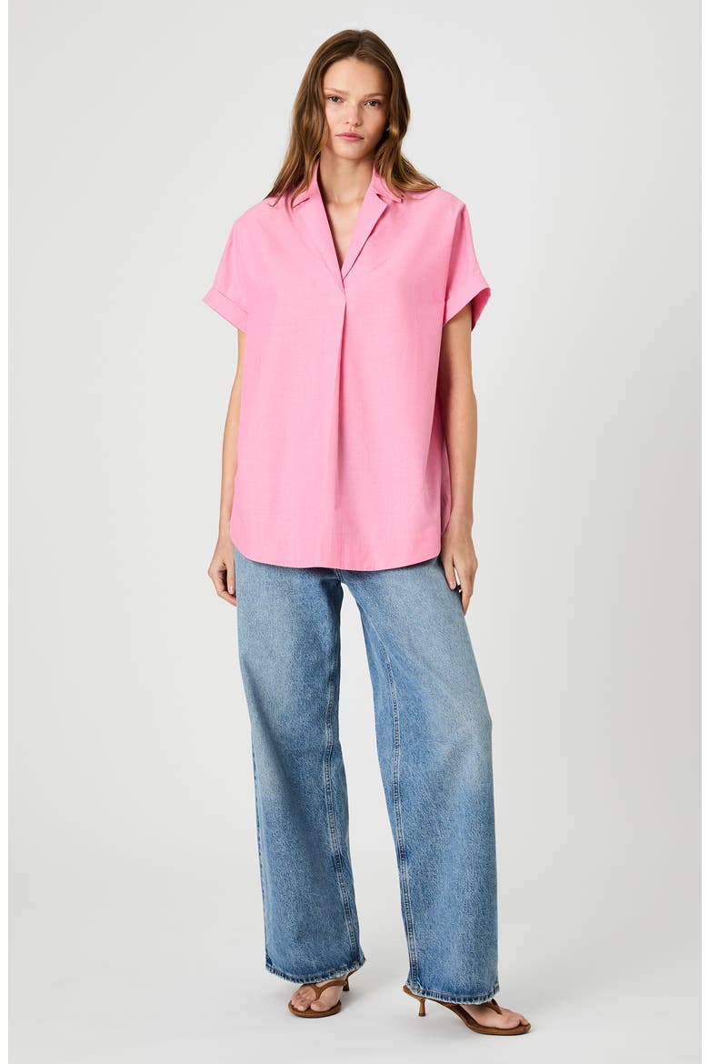 Rhodes Stripe Short Sleeve Poplin Popover Shirt, Alternate, color, GUAVA PINK