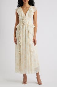 Lulus Bea Cascade Ruffle Midi Dress