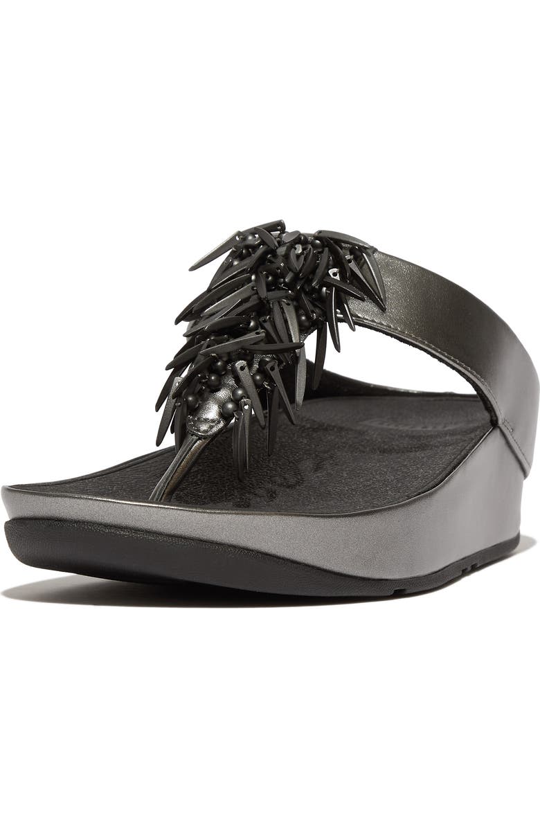 FitFlop Rumba Beaded Wedge Flip Flop, Main, color, Pewter Black