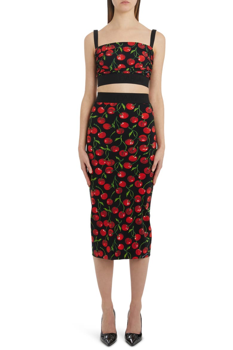 Cherry Print Column Skirt, Alternate, color, BLACK PRINT