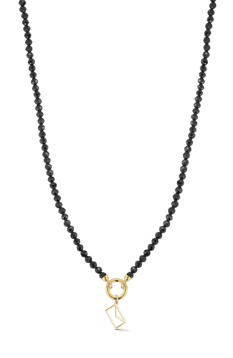 Ember Fine Jewelry 14K Yellow Gold Envelope Charm Beaded Necklace, Main, color, Gold/Onyx