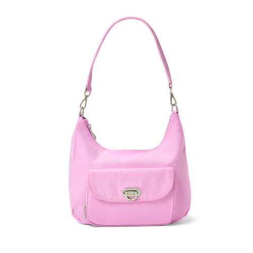 Baggallini Coastal Flip Lock Half Moon Bag In Hibiscus Pink