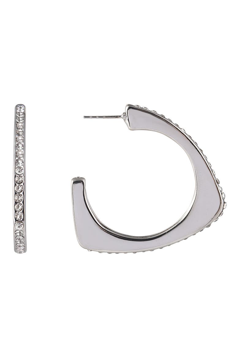 Pavé Triangular Hoop Earrings, Alternate, color, SILVER