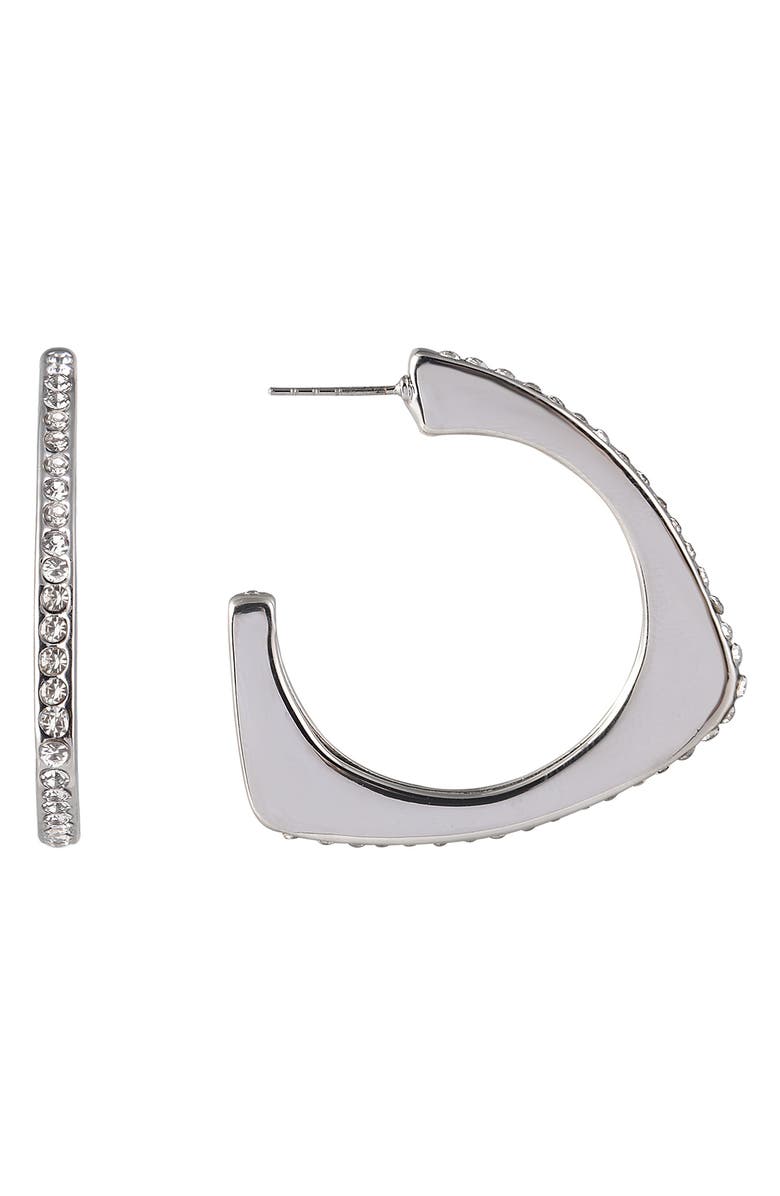 Laundry by Shelli Segal Pavé Triangular Hoop Earrings, Alternate, color, Silver