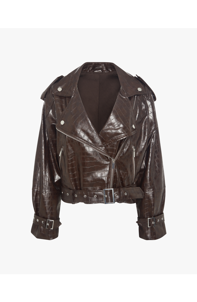 WeWoreWhat Cropped Moto Jacket, Alternate, color, Dark Brown