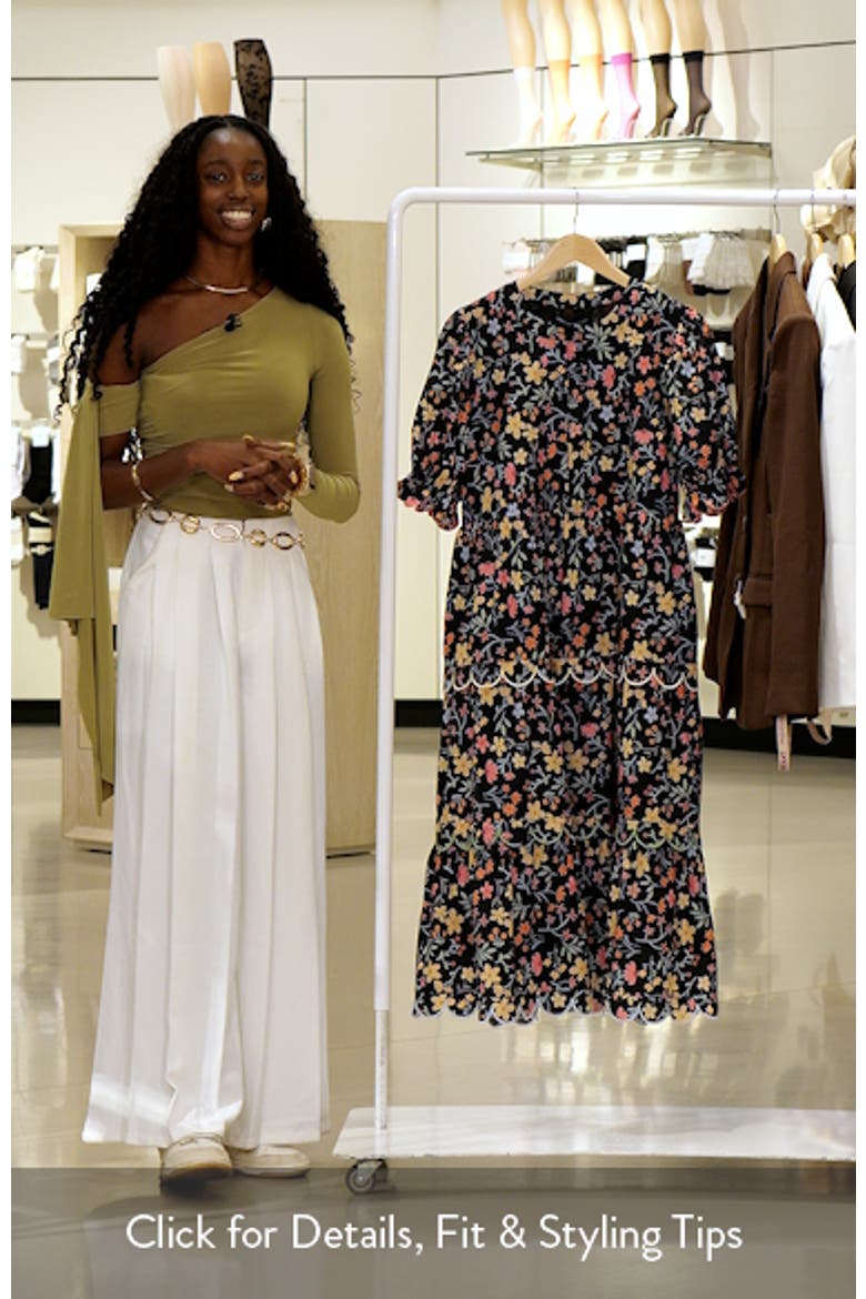 Scallop Edge Floral Print Midi Dress video