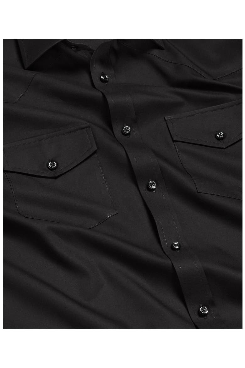 Trim Fit Black Cotton Twill Button-Up Western Shirt, Alternate, color, BLACK
