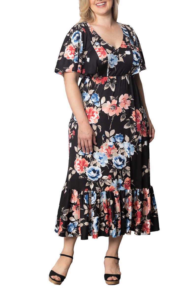 Madrid Floral Flutter Sleeve Maxi Dress, Main, color, MIDNIGHT MEADOW