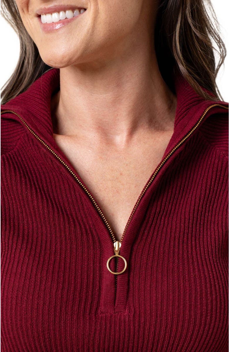 Hope & Henry Women's Organic Fine Gauge Half Zip Sweater, Alternate, color, Oxblood