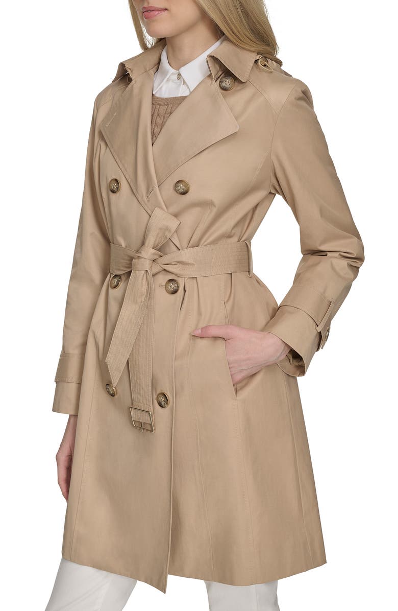 Cole Haan Signature Water Resistant Trench Coat with Removable Hood, Alternate, color, Khaki