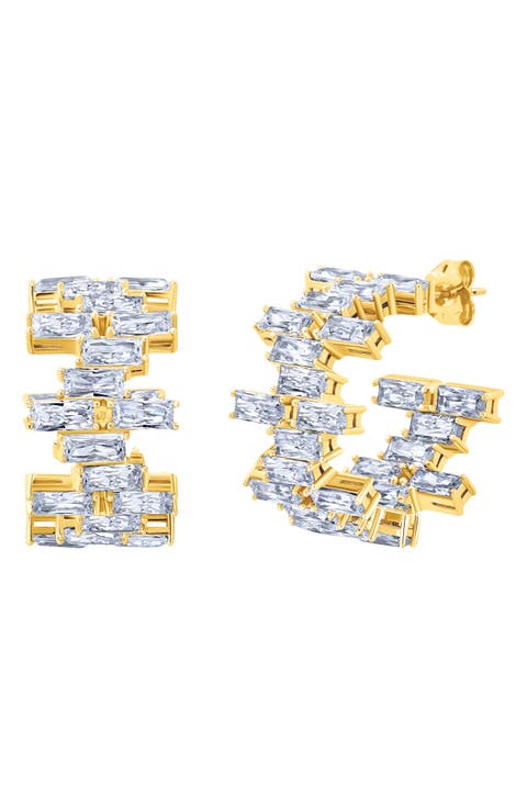 Baguette Cut Cubic Zirconia Huggie Hoop Earrings